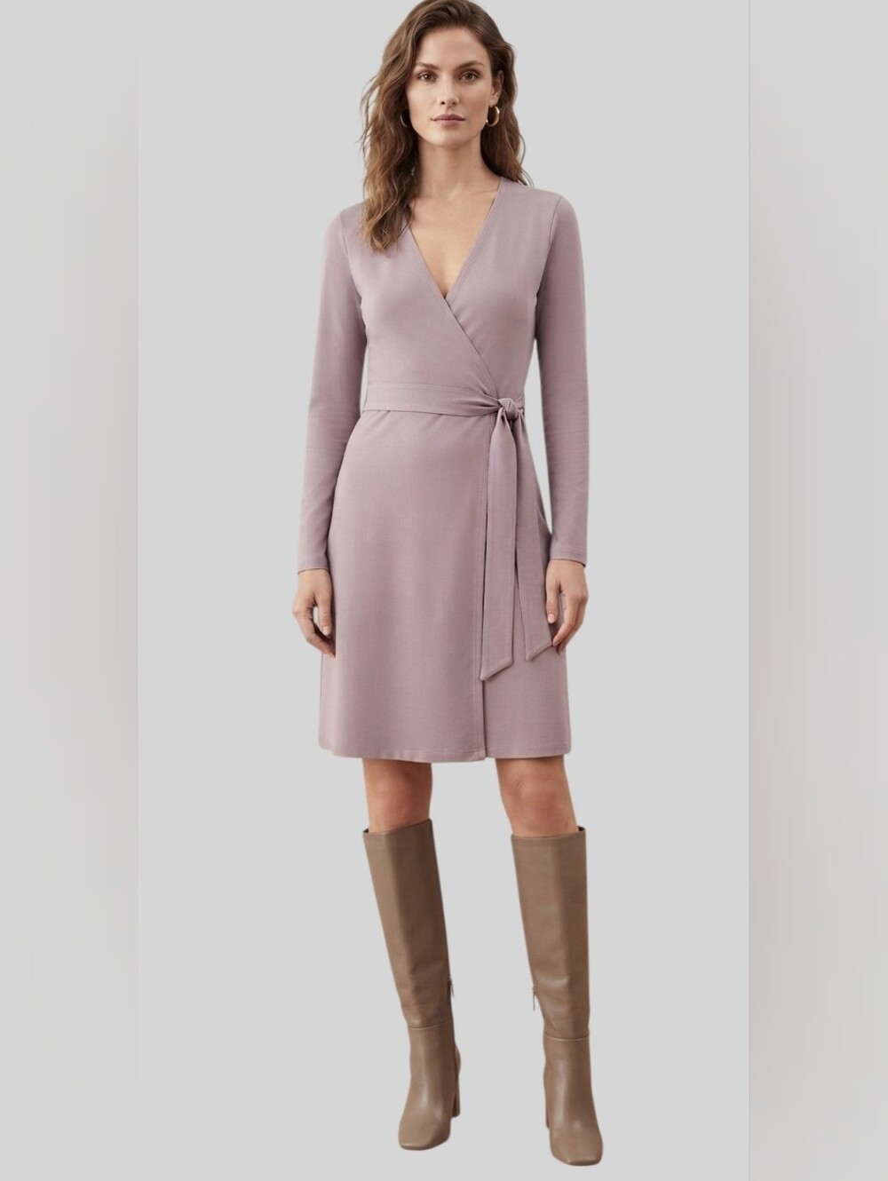 DVF Julian Knit Wrap Dress Mauve Pink Size Medium
